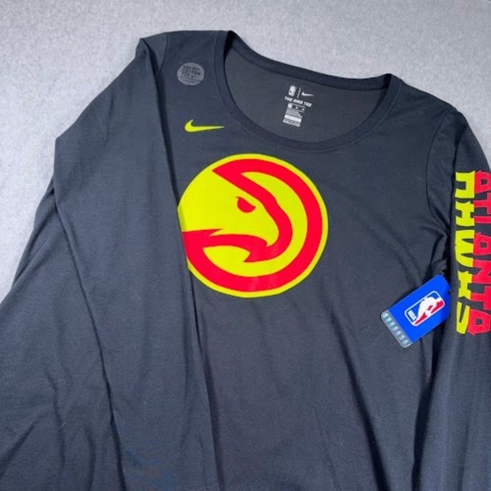 NWT Nike Atlanta Hawks Long Sleeve Mens XL Black Dri Fit Cotton Tee Shirt  NBA